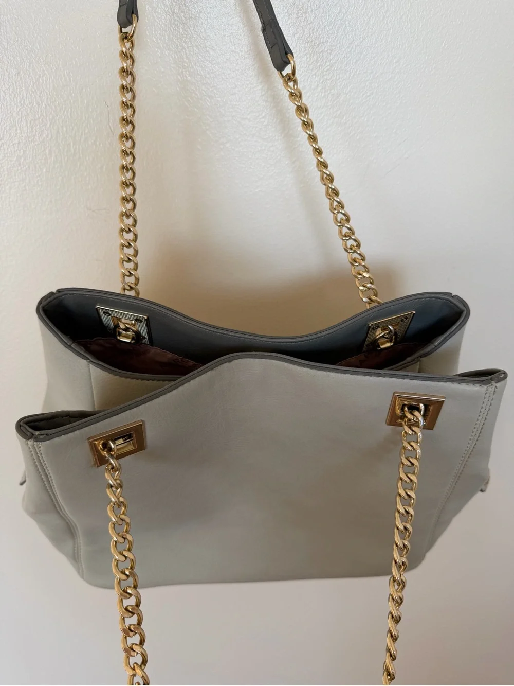MARC NEW YORK Vegan Leather Gray Tote Bag Gold Chain Shoulder Bag